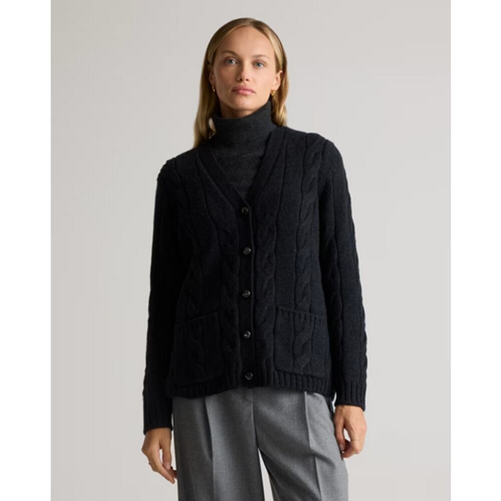 Quince Women Luxe Baby Cashmere Cable Cardigan Caviar M NWT
